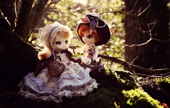 Nature, girls, toys, doll, dresses, hats