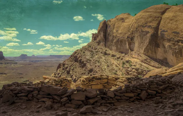 The sky, mountains, stones, rocks