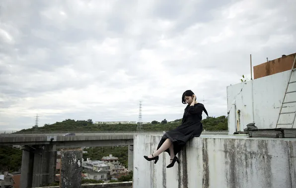Clouds, Beautiful, Asian, Model, Woman, Building, Pretty, High Heels