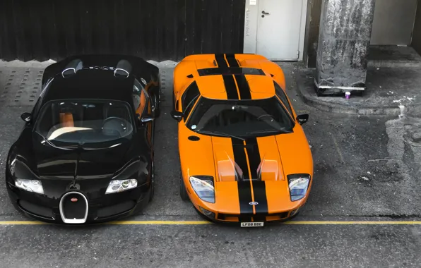 Orange, background, black, Ford, Bugatti, Bugatti, Ford, Veyron