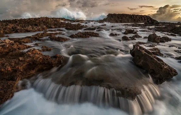 Picture sea, wave, nature, stones, rocks, threads