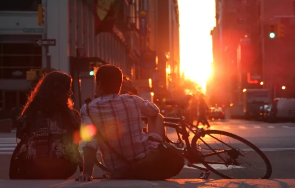 Picture girl, the sun, love, sunset, bike, romance, pair, love, guy, sunset, couple, romantic, Romantic