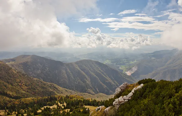 Autumn, mountains, clouds, Velika planina, Slovenia
