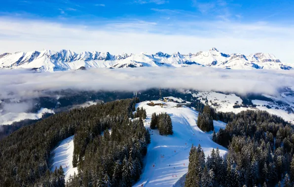 Winter, clouds, mountains, France, horizon, space, France, Alps