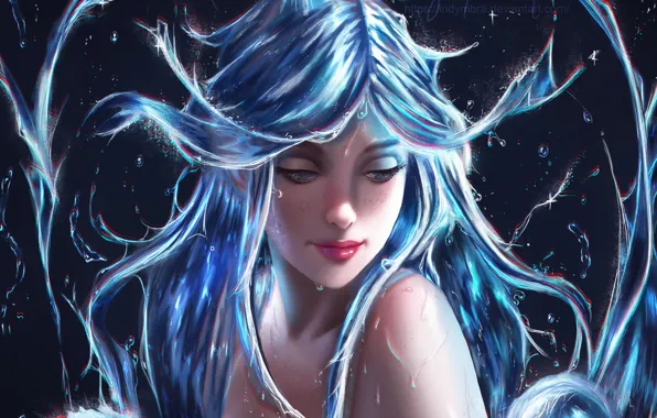 Picture water, girl, drops, hair, art