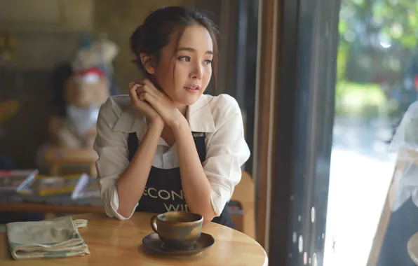 Reverie, face, Asian, table