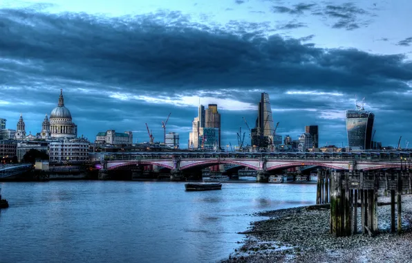 The sky, clouds, bridge, the city, river, photo, England, London