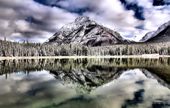 The sky, landscape, mountains, lake