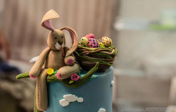 Basket, hare, eggs, cake, decoration