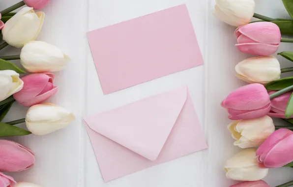 Letter, bouquet, tulips, the envelope