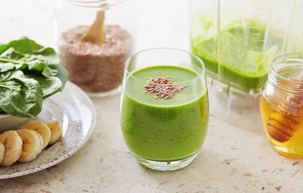 Picture green, honey, bananas, cocktail, drink, vegetables, fresh, smoothie
