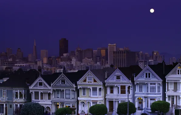The sky, night, the moon, San Francisco, moon, USA, USA, blue
