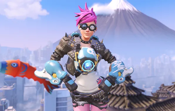 Picture girl, glasses, costume, punk, tracer, overwatch, Lena Oxton