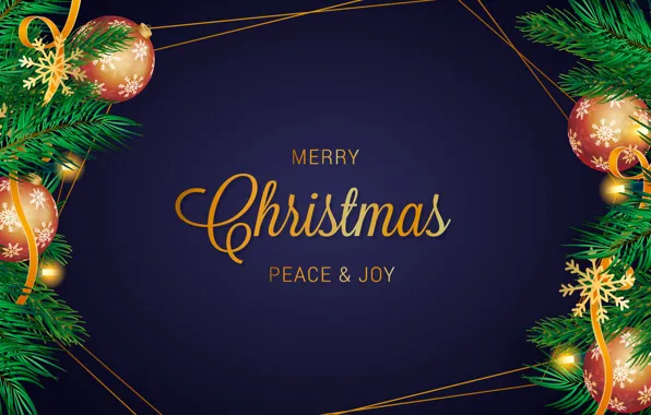 Balls, strips, the inscription, Christmas, New year, needles, Christmas decorations, purple background