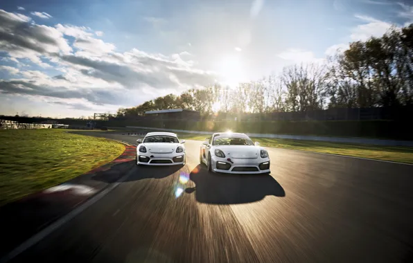 Movement, speed, track, Porsche, Cayman, two, GT4, Clubsport