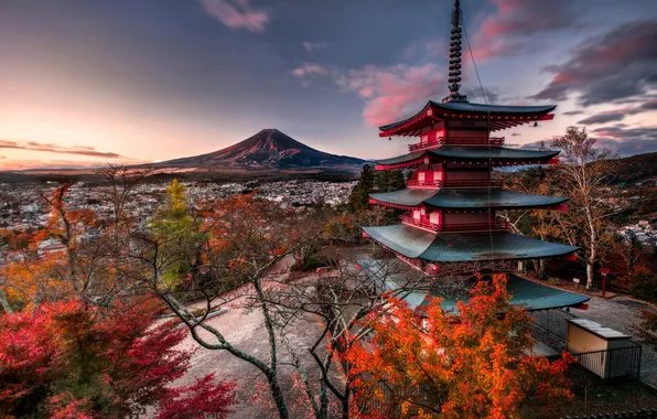 Autumn, house, the building, view, height, Asia, pagoda