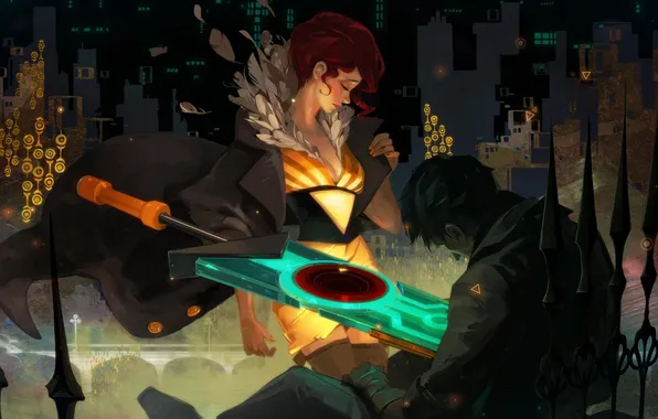 Picture girl, sword, art, male, the corpse, Transistor