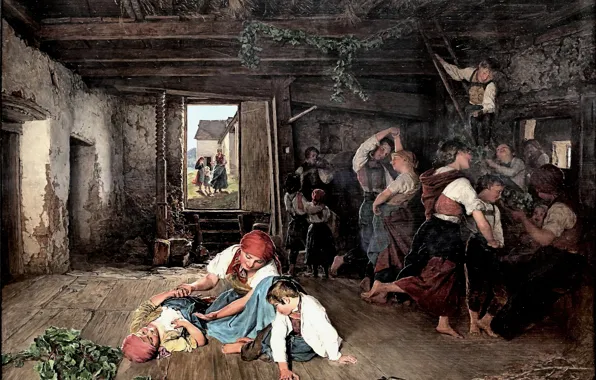 Picture, Ferdinand Georg Waldmuller, Ferdinand Georg Waldmüller, 1860, Austrian artist, Preparations for feast