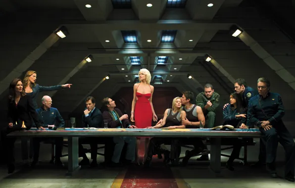Picture table, people, red, ship, the situation, dress, galaxy, the series