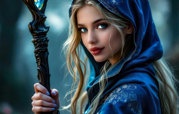 Look, girl, magic, portrait, fairy, fantasy, blonde, staff