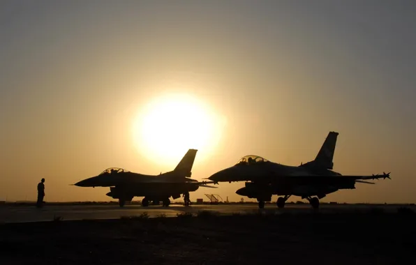 Picture sunset, fighters, beautiful