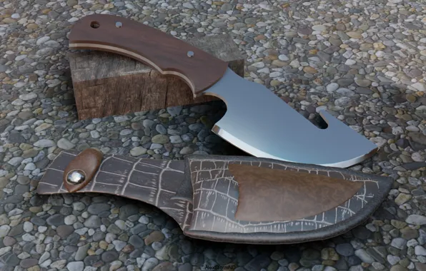 Knife, render, sheath, AlexStormND