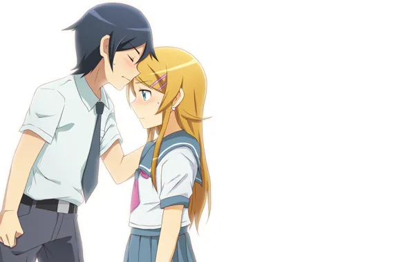 Girl, white background, guy, Oreimo