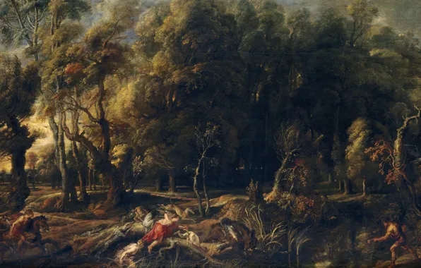 Picture, hunting, Peter Paul Rubens, mythology, Pieter Paul Rubens, Atalanta and Meleager Hunting the Boar …