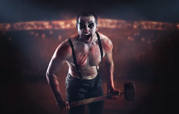 Picture pose, laughter, clown, makeup, sledgehammer, braces, Sergey Stepanov