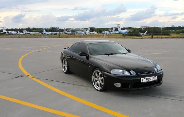 Car, tuning, Japan, coupe, wheels, drives, black, the airfield