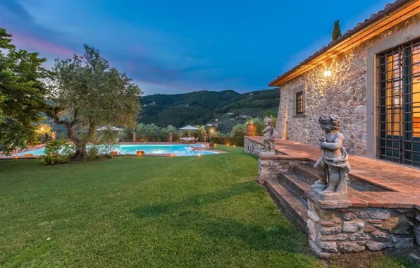 Villa, the evening, pool, lighting, Italy, architecture, Tuscany, 18th century