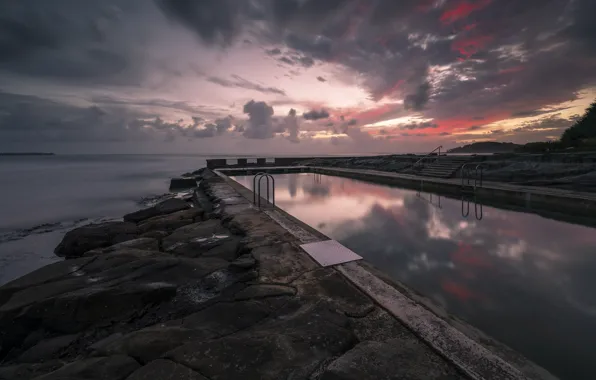 Picture the sky, shore, pool, twilight, pond