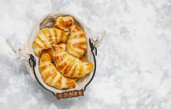 Cakes, croissants, the dough, bagels