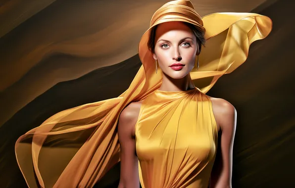 Girl, golden, dress, woman, ai art