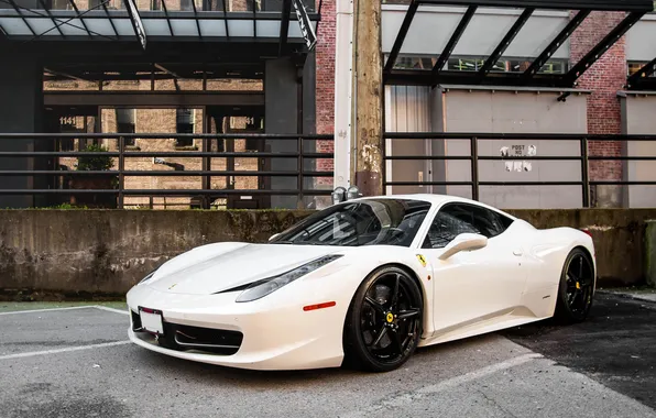 Picture Ferrari, white, 458, italia, road, parking, building