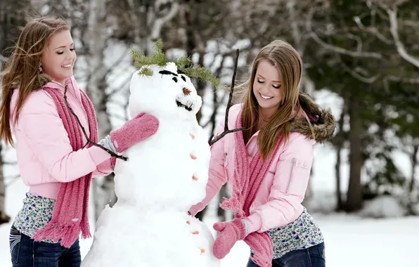 Winter, snowman, mittens, Twins