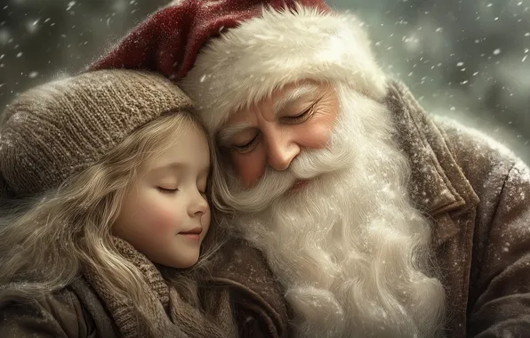 Comfort, child, portrait, Christmas, girl, New year, grandpa, Santa Claus