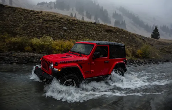 Wave, red, stream, rain, 2018, Jeep, Wrangler Rubicon