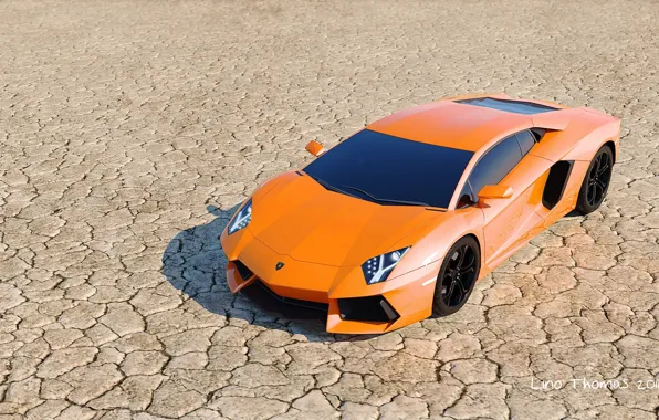 Picture the steppe, desert, orange, drought, car, Lamborghini, aventador, Italian