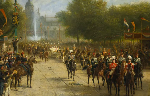 Picture, genre, Accession of Queen Wilhelmina in Amsterdam, Otto Erelman