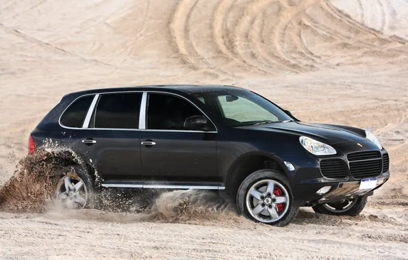 Picture Porsche, black, desert, speed, sand, Turbo, Cayenne