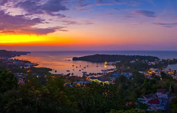 Panorama, glow, Jamaica, harbour, Port Antonio