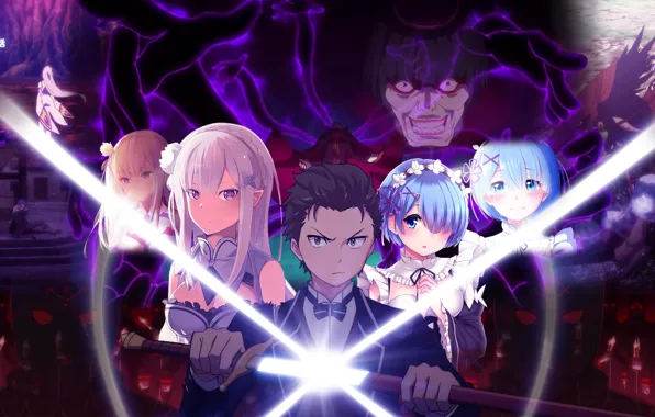 Girls, sword, anime, art, Subaru, Re: Zero kara hajime chip isek or Seikatsu, From scratch