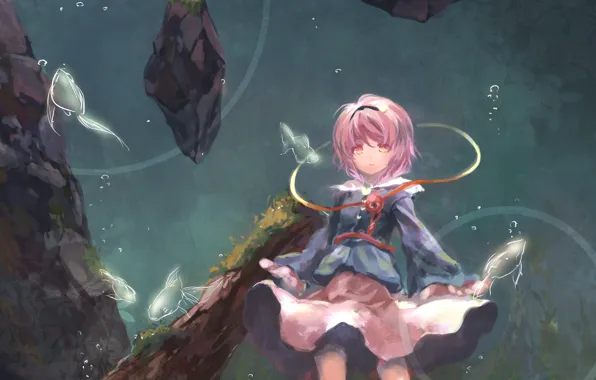 Fish, art, girl, touhou, komeiji satori