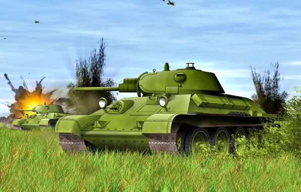 Grass, tank, the plane, T-34, shrub, early, L-11, with a gun