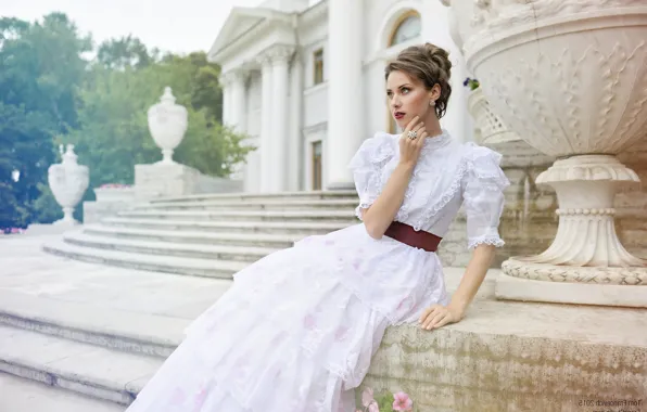 Picture dress, ring, hairstyle, brown hair, Palace, lady