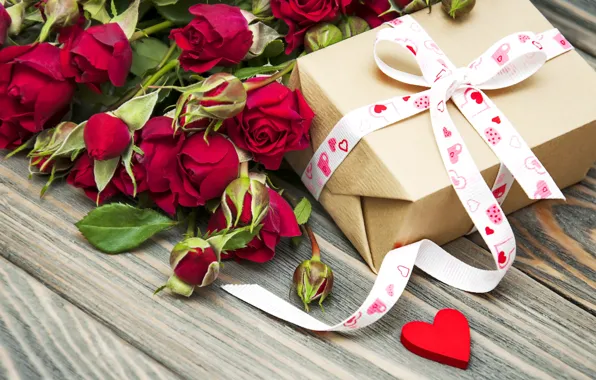 Love, gift, heart, roses, bouquet, love, heart, romantic