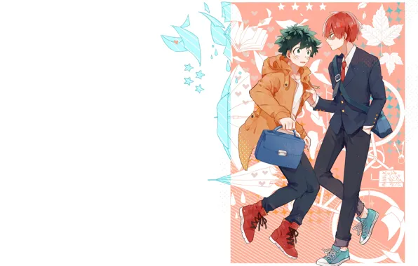 Guys, students, letters, Boku no Hero Academy, Todoroki Shouto, Izuku Midoriya, Amarouhi