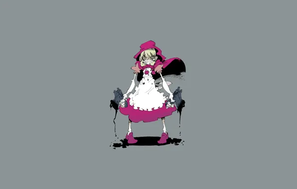 Picture anger, minimalism, little red riding hood, grey background, Capcom, rabies, Darkstalkers, baby bonnie hood