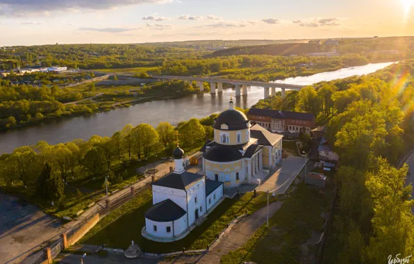 Picture landscape, bridge, the city, river, Cathedral, Oka, Aleksin, Ilya Garbuzov